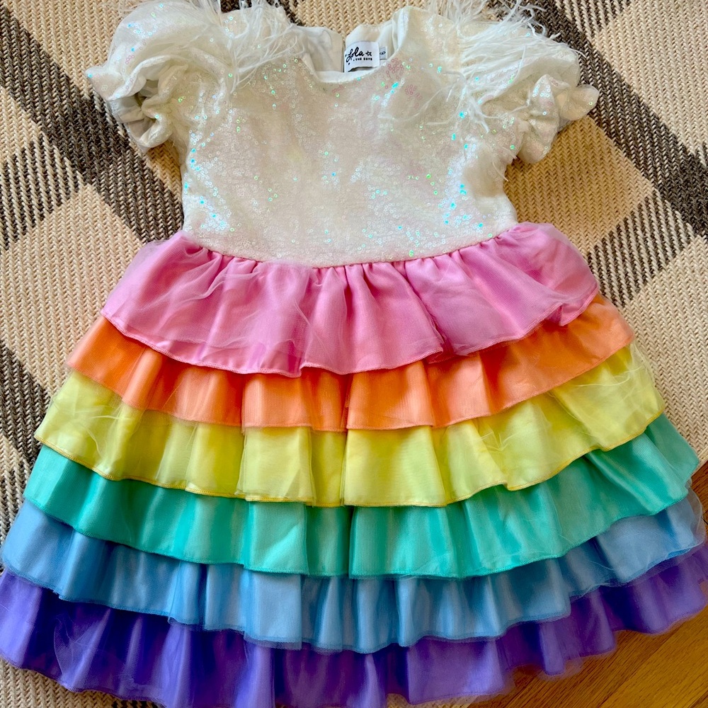 Whit sequin Lola & the Boys tiered rainbow dress